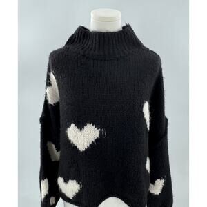Astrid Clothing Black Heart Sweater Fuzzy Oversized Cropped Mock Neck NWT M